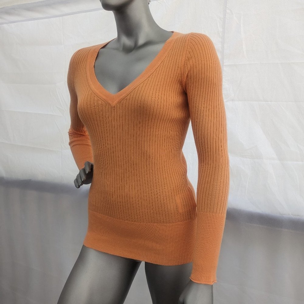 Cotton Rib Knit V-neck Long Sleeve Pull On Sweater* - Picture 4 of 15